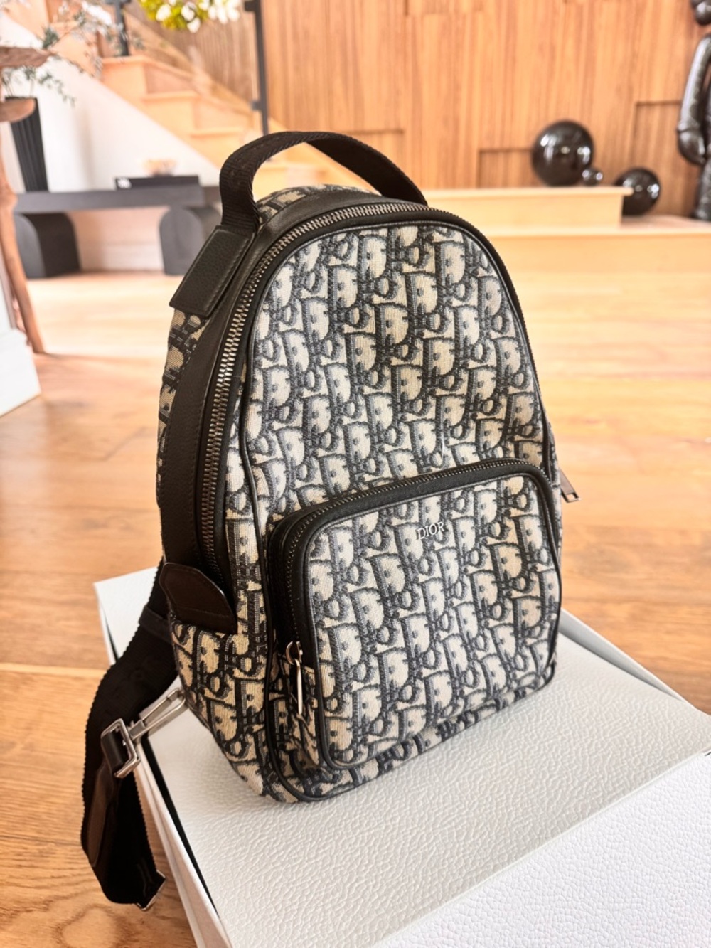 Dior Blue and Cream Monogram Canvas Men's Backpack